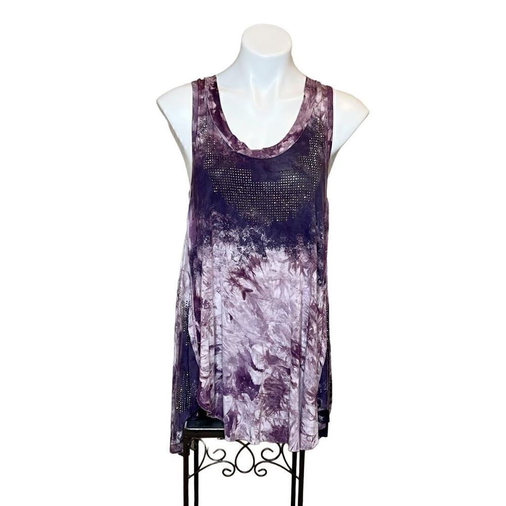 Vocal purple tie dye tank top with rhinestones size S